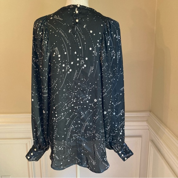 ZARA Black White Silky Star Constellation Astrology Print Long Sleeve Blouse - Picture 6 of 11